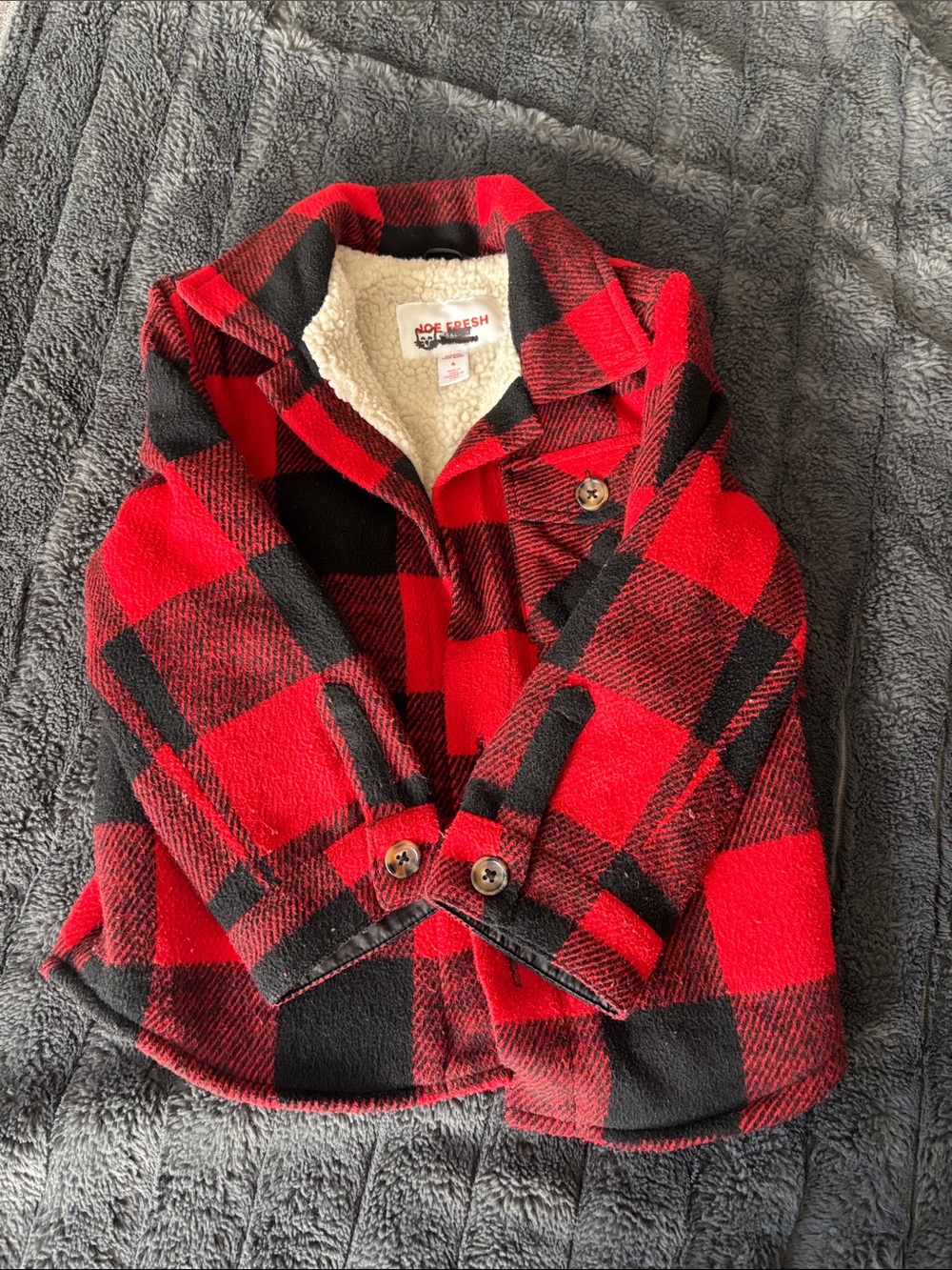 Joe Fresh Red & Black Buffalo Plaid Sherpa-Lined Button-Front Kids Shirt Jacket